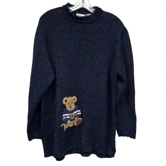 Women Plus Fashion Bug Blue Fashion Bear University Christmas Sweater Size 18/20 - Picture 1 of 4